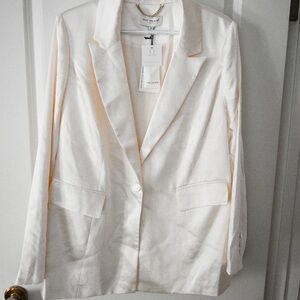 Skies Are Blue Cream Satin Single-Button Blazer